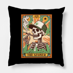 Cannabis Weed Lover Skeleton Smoking The Stonter Tarot Card Pillow