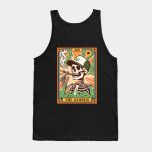 Cannabis Weed Lover Skeleton Smoking The Stonter Tarot Card Tank Top