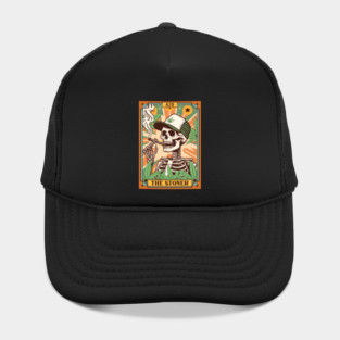 Cannabis Weed Lover Skeleton Smoking The Stonter Tarot Card Hat