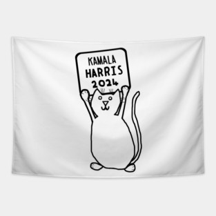 Cute Cat and Kamala Harris 2024 Sign Tapestry