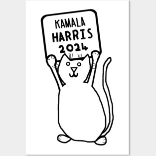 Cute Cat and Kamala Harris 2024 Sign Posters and Art