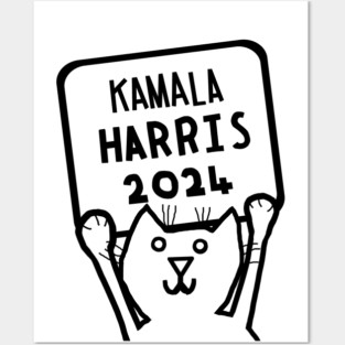 Cat Holding Kamala Harris Sign Posters and Art