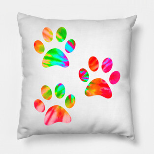 Tie Dye Paws Print Pillow