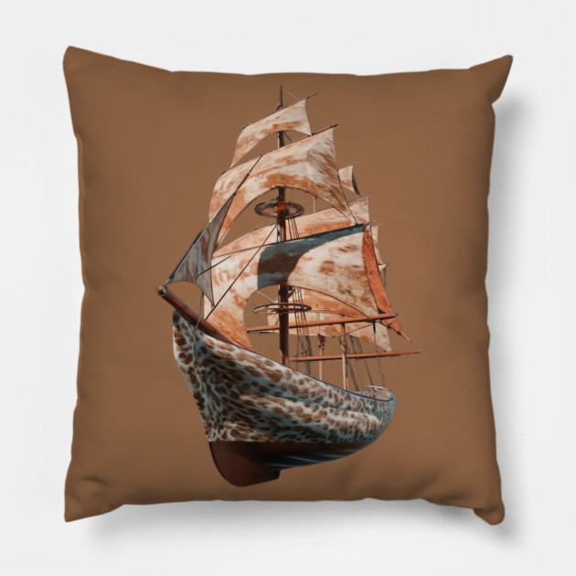 Model of a Tall Ship with Multiple Sails Pillow by animegirlnft