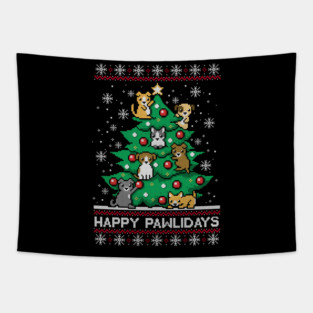 Happy pawlidays ugly christmas sweater Tapestry