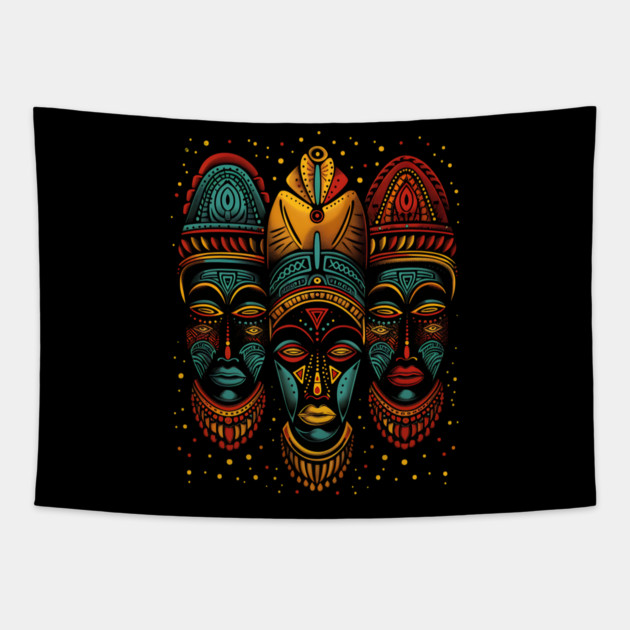 African Masks, African Art Tapestry by UrbanLifeApparel
