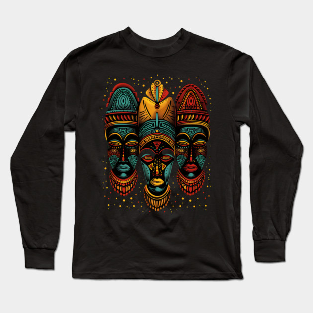 African Masks, African Art Long Sleeve T-Shirt by UrbanLifeApparel