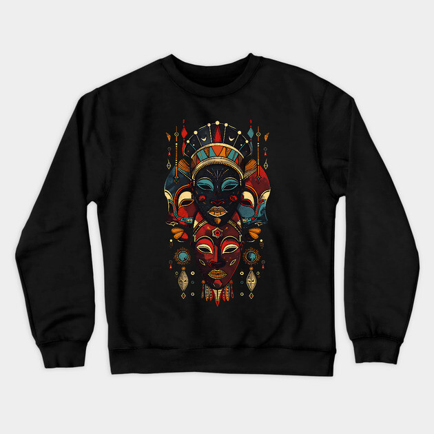 Abstract African Masks, African Art Crewneck Sweatshirt by UrbanLifeApparel