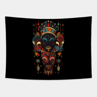 Abstract African Masks, African Art Tapestry