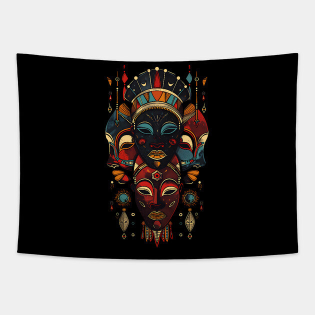 Abstract African Masks, African Art Tapestry by UrbanLifeApparel
