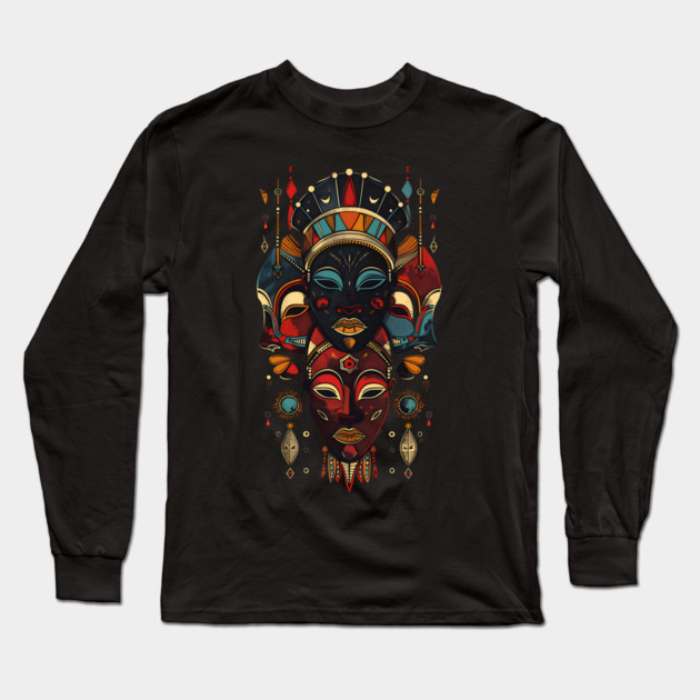Abstract African Masks, African Art Long Sleeve T-Shirt by UrbanLifeApparel