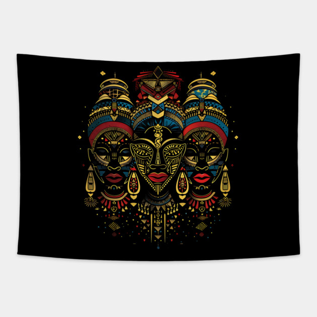 Modern African Masks, African Art Tapestry by UrbanLifeApparel