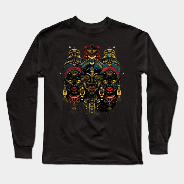 Modern African Masks, African Art Long Sleeve T-Shirt by UrbanLifeApparel