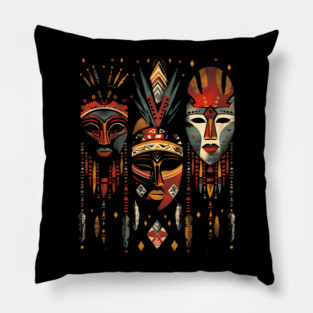 Hanging African Masks, African Art Pillow