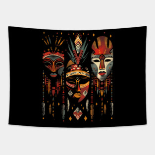 Hanging African Masks, African Art Tapestry