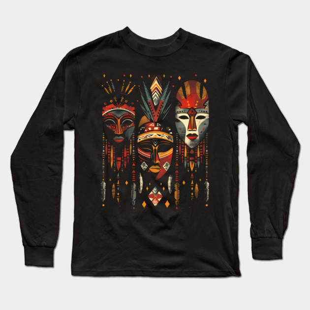 Hanging African Masks, African Art Long Sleeve T-Shirt by UrbanLifeApparel