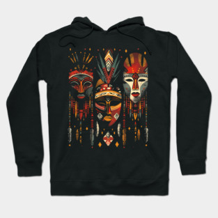 Hanging African Masks, African Art Hoodie