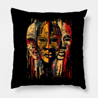 3 faces African Masks, African Art Pillow