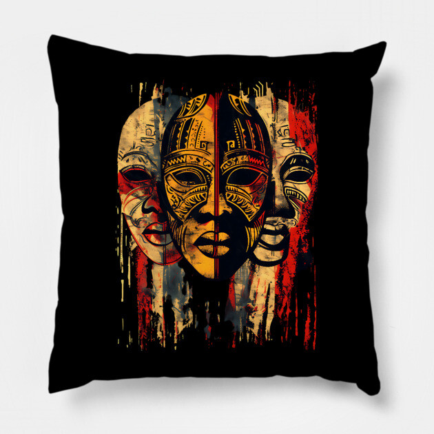 3 faces African Masks, African Art Pillow by UrbanLifeApparel