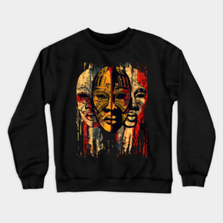 3 faces African Masks, African Art Crewneck Sweatshirt