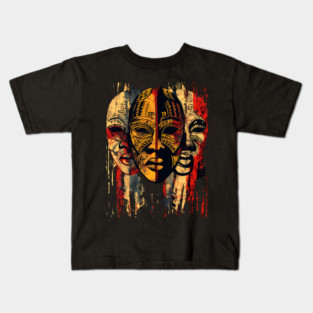 3 faces African Masks, African Art Kids T-Shirt