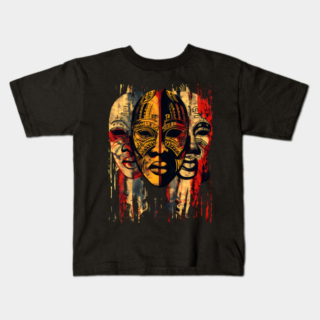3 faces African Masks, African Art Kids T-Shirt by UrbanLifeApparel