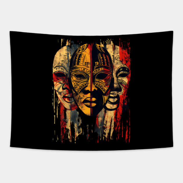 3 faces African Masks, African Art Tapestry by UrbanLifeApparel