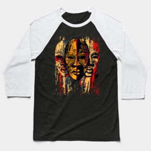 3 faces African Masks, African Art Baseball T-Shirt