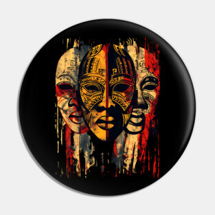 3 faces African Masks, African Art Pin