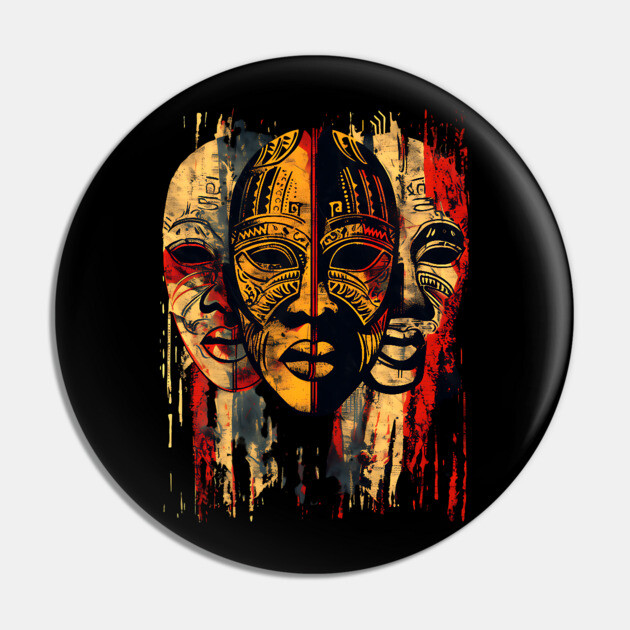 3 faces African Masks, African Art Pin by UrbanLifeApparel