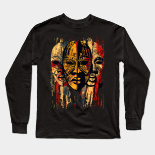 3 faces African Masks, African Art Long Sleeve T-Shirt