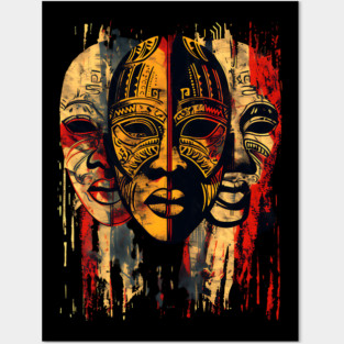 3 faces African Masks, African Art Posters and Art