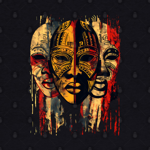 3 faces African Masks, African Art by UrbanLifeApparel