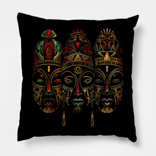 Tribal African Masks, African Art Pillow