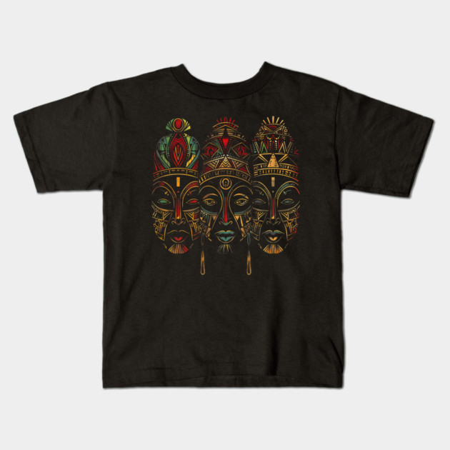 Tribal African Masks, African Art Kids T-Shirt by UrbanLifeApparel