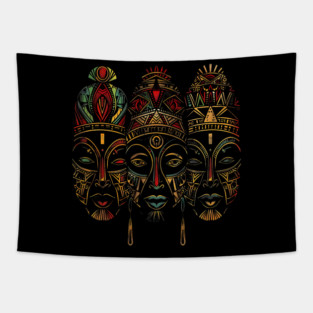 Tribal African Masks, African Art Tapestry