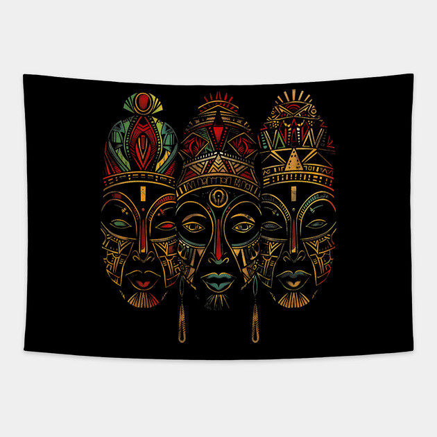 Tribal African Masks, African Art Tapestry by UrbanLifeApparel