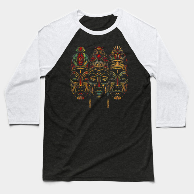 Tribal African Masks, African Art Baseball T-Shirt by UrbanLifeApparel