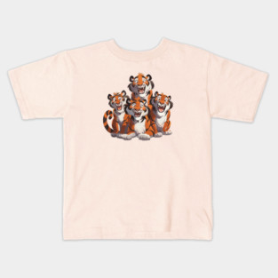Group of Happy Tigers Smiling at the Viewer Kids T-Shirt