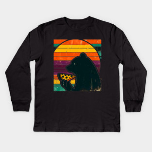 Funny Bear Eating Pizza Kids Long Sleeve T-Shirt