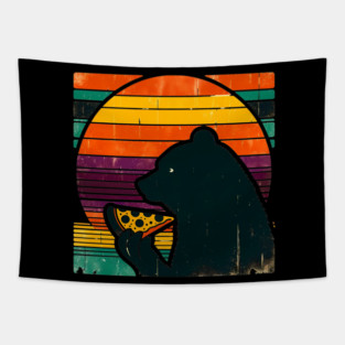 Funny Bear Eating Pizza Tapestry