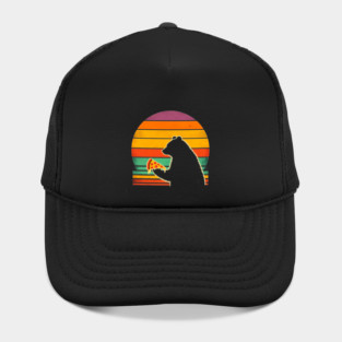 Funny Bear Eating Pizza Hat