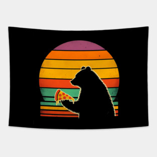 Funny Bear Eating Pizza Tapestry