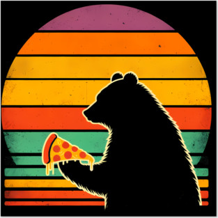 Funny Bear Eating Pizza Posters and Art