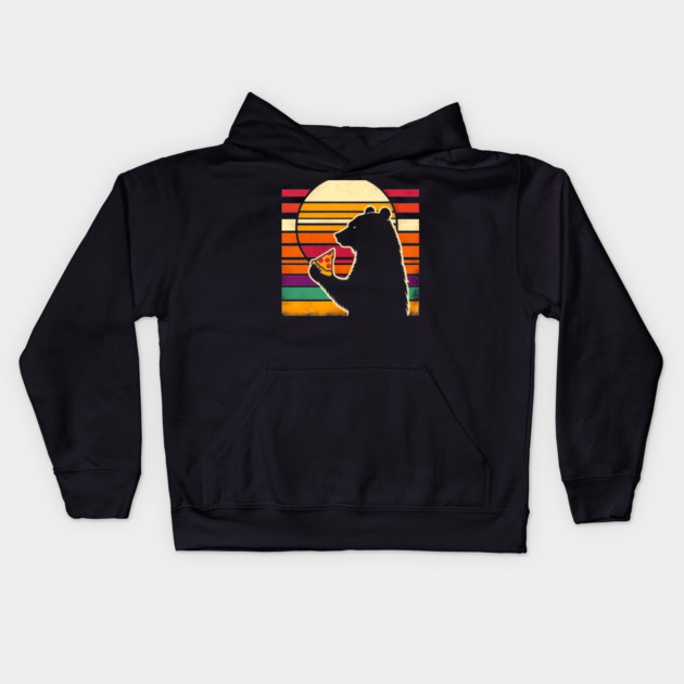 Funny Bear Eating Pizza Kids Hoodie by logiamerch