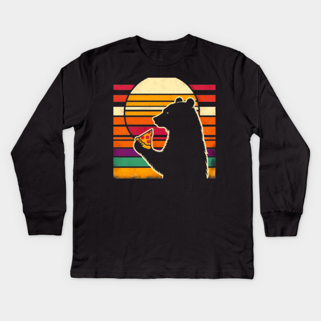 Funny Bear Eating Pizza Kids Long Sleeve T-Shirt by logiamerch