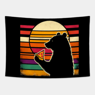 Funny Bear Eating Pizza Tapestry
