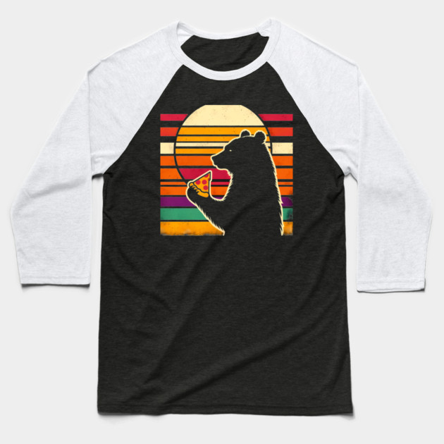 Funny Bear Eating Pizza Baseball T-Shirt by logiamerch