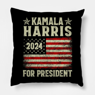 Vintage Kamala Harris 2024 For President American Flag Pillow