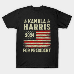 Vintage Kamala Harris 2024 For President American Flag T-Shirt